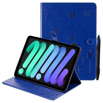 Imprinting Cat Bee Pattern PU Læder Stand Wallet Tablet Case Shell til iPad mini (2021)