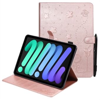 Imprinting Cat Bee Pattern PU Læder Stand Wallet Tablet Case Shell til iPad mini (2021)