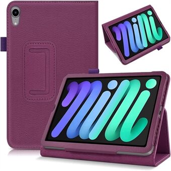 Well-protected Shockproof Case for iPad mini (2021) Litchi Texture PU Leather Folio Flip Cover Folding Stand Tablet Case