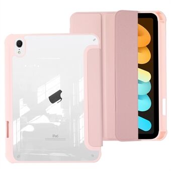 Til iPad mini (2021) PU-læder + TPU + akryl gennemsigtig tablet-etui Tri-fold Stand Beskyttelsescover