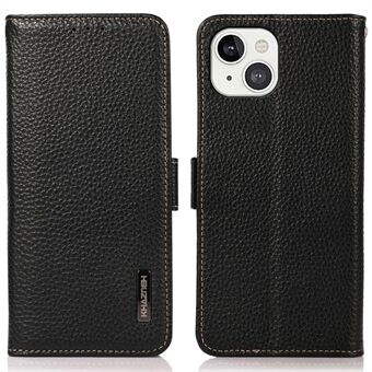 KHAZNEH Litchi Texture RFID-signalblokering Ægte læder pung-etui Privatlivsbeskyttelse Tyverisikrings-taskeblokker til iPhone 13 
