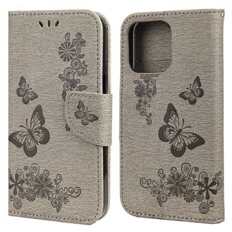 Læderpung-etui Imprint Butterfly Flower-telefon-etui med Stand til iPhone 13 