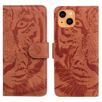 Anti-fald Pure Color Tiger Imprint Mønster Læder Mobiltelefon Cover til iPhone 13 