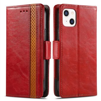 CASENEO 002 Series Anti-fall Business Style Splejsning Læder Mobiltelefon Taske til iPhone 13 - Rød