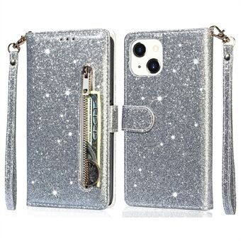 Glitter pailletter Magnetisk lås Stødsikker stilfuld lynlås lommebog Flip lædertelefontaske med Stand til iPhone 13 