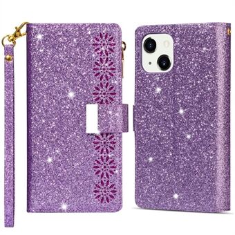 Glitrende Starry Style Laser Carving Lynlås Pung Stand Fuld beskyttelse Læder Telefon Case Cover til iPhone 13 