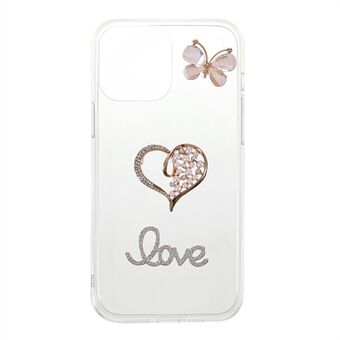 Love Heart Butterfly Shape Sticking Diamond Decor Klar stilfuld TPU-telefonskal til iPhone 13 