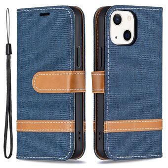 Jeans Stof Farve Splejsning Læder Stand Pung Telefon Case Cover til iPhone 13 