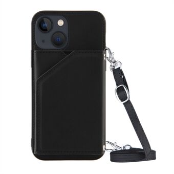 Skin-Touch Feel PU Læder + TPU Kickstand Kortholder Telefon Bagsidetaske med skulderrem til iPhone 13 
