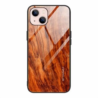 Wood Grain Design Blød TPU + hærdet glasbagside Mobiltelefoncover til iPhone 13 