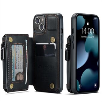 CASEME C20-serien Stødsikker tyverisikret lynlåslomme tegnebogsdesign PU-læder og TPU-bagcover Telefoncover til iPhone 13 - Sort
