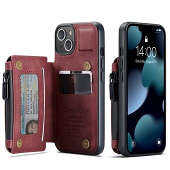 CASEME C20-serien Stødsikker tyverisikret lynlåslomme tegnebogsdesign PU-læder og TPU-bagcover Telefoncover til iPhone 13 - Rød