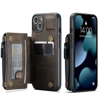 CASEME C20-serien Stødsikker tyverisikret lynlåslomme tegnebogsdesign PU-læder og TPU-bagcover Telefoncover til iPhone 13 - Kaffe