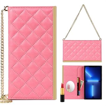 Grid Texture Folio Flip Wallet Stand Læder Telefon Cover Case Håndtaske med spejldesign til iPhone 13 