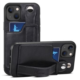 SUTENI Card Slot Design PU-læder + TPU Hybrid-etui Faldbeskyttelse Telefonskal med justerbar håndrem Kickstand til iPhone 13 