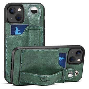 SUTENI Card Slot Design PU-læder + TPU Hybrid-etui Faldbeskyttelse Telefonskal med justerbar håndstrop Kickstand til iPhone 13 
