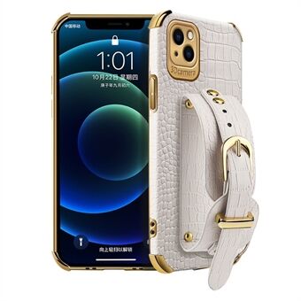 Til iPhone 13  stødsikker telefontaske etui Crocodile Texture 6D galvanisering Præcis udskæring PU læderbelagt TPU fleksibelt telefoncover