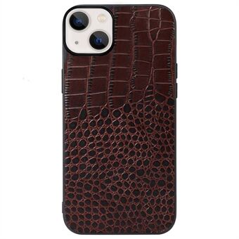 For iPhone 13  Crocodile Texture Genuine Leather Phone Case Coated PC + TPU Bottom Case