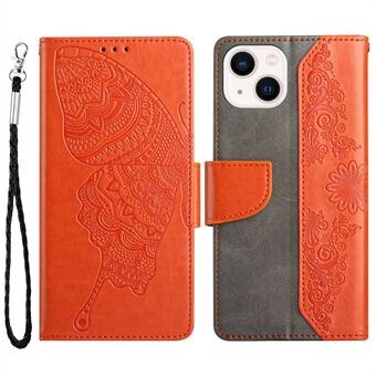 Butterfly Flower Imprinted Leather Case for iPhone 13 , Wallet Adjustable Stand Phone Cover