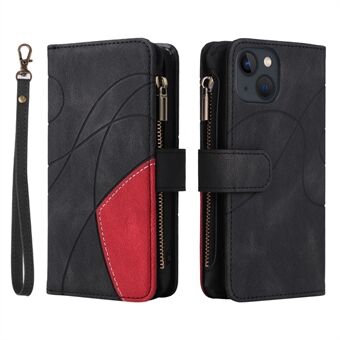 KT Multi-function Series-5 for iPhone 13  Multiple Card Slots Bi-color Splicing Cover Stand Zipper Pocket Leather Anti-drop Cell Phone Case