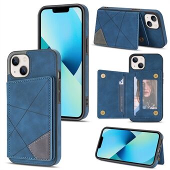 For iPhone 13  Line Splicing Imprinting PU Leather Phone Back Case with Kickstand Card Pocket