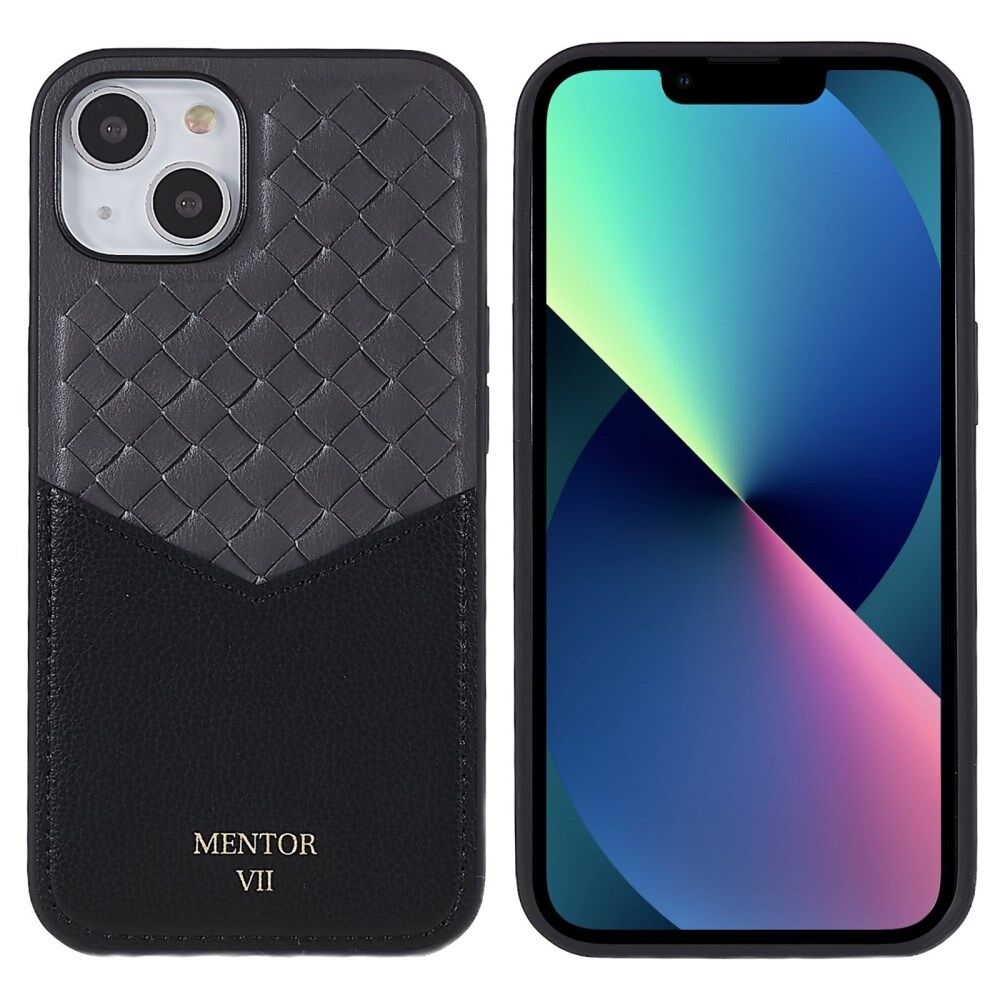 MENTOR for iPhone 13 Card Holder Design PU Leather + TPU + PC Back Case Anti-shock Protective Cover