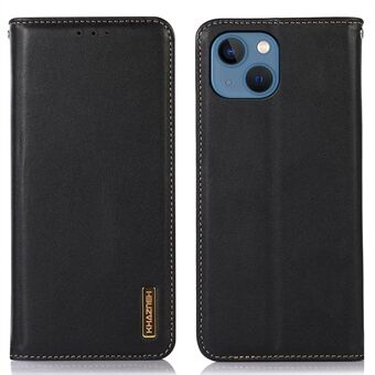 KHAZNEH For iPhone 13  Texture Genuine Cowhide Leather Case Viewing Stand Magnetic Absorption TPU Shell Flip Wallet Phone Cover