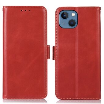For iPhone 13  Genuine Cowhide Leather Shell Side Clasps Design Crazy Horse Texture RFID Blocking Stand Wallet Phone Case