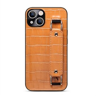 For iPhone 13  Wristband Kickstand Crocodile Texture Phone Case DW PU Leather Coated TPU Back Shell with Card Holder