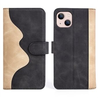 Phone Protective Cover Leather Case for iPhone 13 , Color Splicing Stand Wallet Function Smartphone Shell