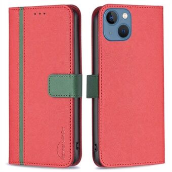 BINFEN COLOR For iPhone 13  BF Leather Series-9 Style 13 Cross Texture Splicing Matte Leather Case Mobile Phone Wallet Stand Cover