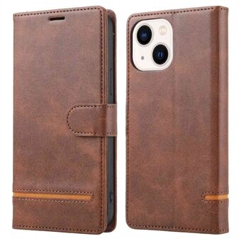For iPhone 13  Anti-drop Flip Leather Case Wallet with Stand Precise Cutout Phone Cover Magnetic Closing Clasp Anti-scratch Splicing Shell