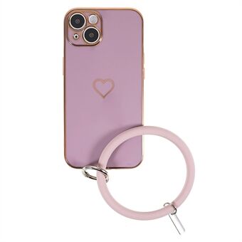 Til iPhone 13  hjertemønster TPU telefoncover 6D galvanisering TPU beskyttende telefoncover med silikone Ring