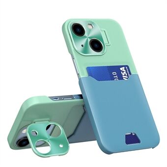 Til iPhone 13 6,1 tommer kortpladsdesign stødsikker telefonbagcover PU-læder+pc-etui med metallinseramme Kickstand
