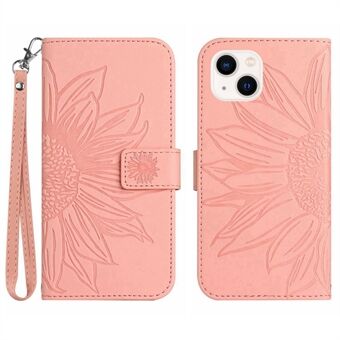 Flip Phone Case til iPhone 13 6,1 tommer, Stand påtrykt solsikkestativ PU-læder Magnetisk pungbetræk med rem