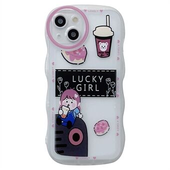 Til iPhone 13 6,1 tommer blød TPU-skal, mælke-te-mønsterudskrivning bagcover Wavy Edge telefonbeskyttelsescover - pige