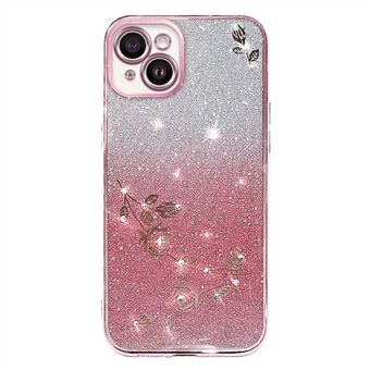 Til iPhone 13 6,1 tommer Rhinestone Dekor Blomstermønster Anti-drop Ryg Cover Gradient Glitter Powder TPU beskyttelsescover