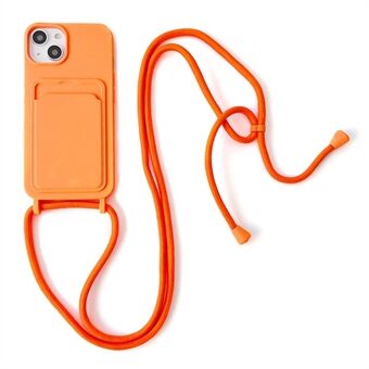 Til iPhone 13 6,1 tommer telefontaske Anti-drop flydende silikone beskyttelsescover med kortåbning, rem