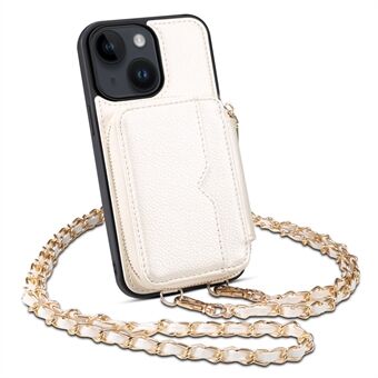 Til iPhone 13 6,1 tommer Mobiltelefon Cover Kickstand Kortholder Pung PU Læder+TPU telefonetui med rem