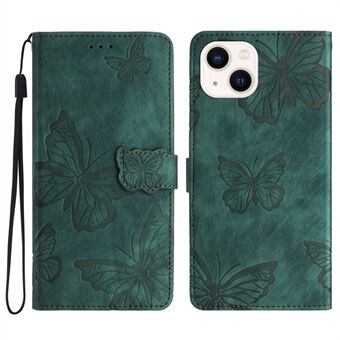 Stand Shell til iPhone 13 6,1 tommer PU læder pung etui Butterfly påtrykt hud-touch telefoncover