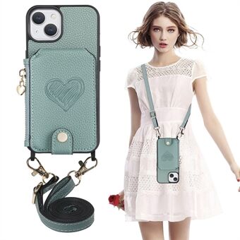 Kickstand Case til iPhone 13 6,1 tommer lynlås tegnebog Hjerte påtrykt PU læder+PC+TPU telefoncover