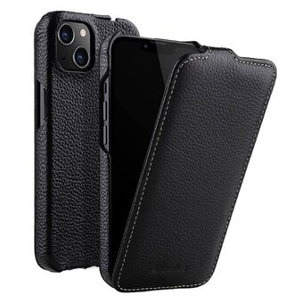 MELKCO Til iPhone 13 Lodret Flip-telefontaske Litchi Texture Ægte ko-læder+PC-beskyttelsesskalcover
