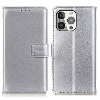 Allround beskyttelse Magnetisk lås Design Læderpung Mobiltelefon Stand Cover Shell til iPhone 13 Pro - Sølv