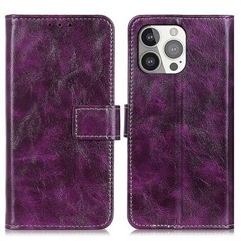 Crazy Horse Texture Vintage Style Wallet PU Læder Telefon Cover Stand Case til iPhone 13 Pro - Lilla