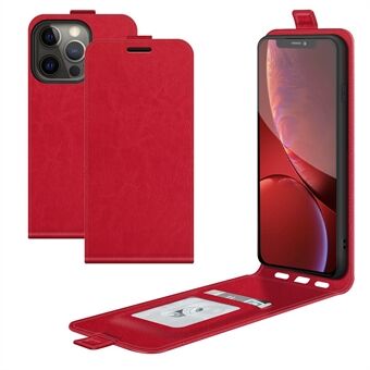 Crazy Horse Texture Lodret Flip Lædertelefoncover med kortplads til iPhone 13 Pro - Rød