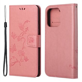 Imprint Butterfly Flower Læder Pung Stand Telefon Case Cover til iPhone 13 Pro