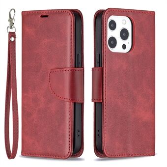 Ensfarvet PU læder pung mobiltelefon etui Shell med Stand til iPhone 13 Pro - Rød