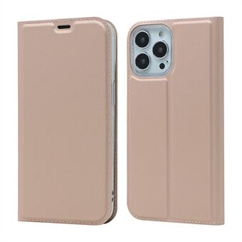 All-around beskyttelse Autoabsorberet Fashion ensfarvet kortslot Stødsikkert lædertelefoncover med Stand til iPhone 13 Pro - Rosa Guld