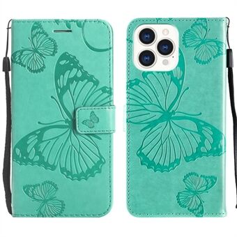 Butterfly Pattern Imprinting Læder Telefon Cover Protector med rem til iPhone 13 Pro 