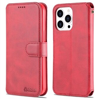 AZNS tegnebogsdesign magnetisk lukning Anti-fald stødsikker læder telefoncover Stand etui til iPhone 13 Pro - Rød